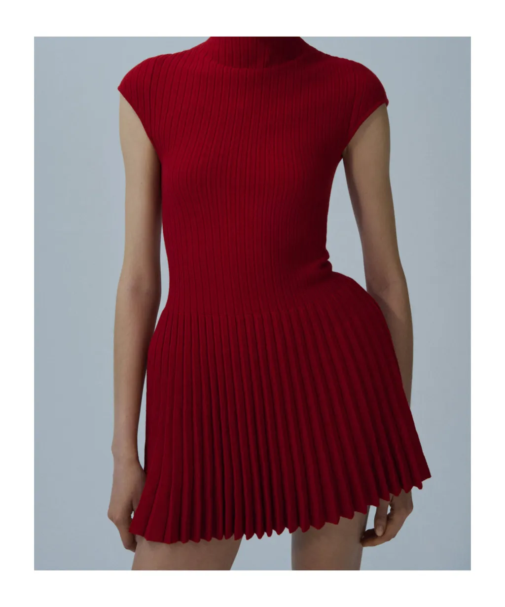 Ribbed Pleated Dress