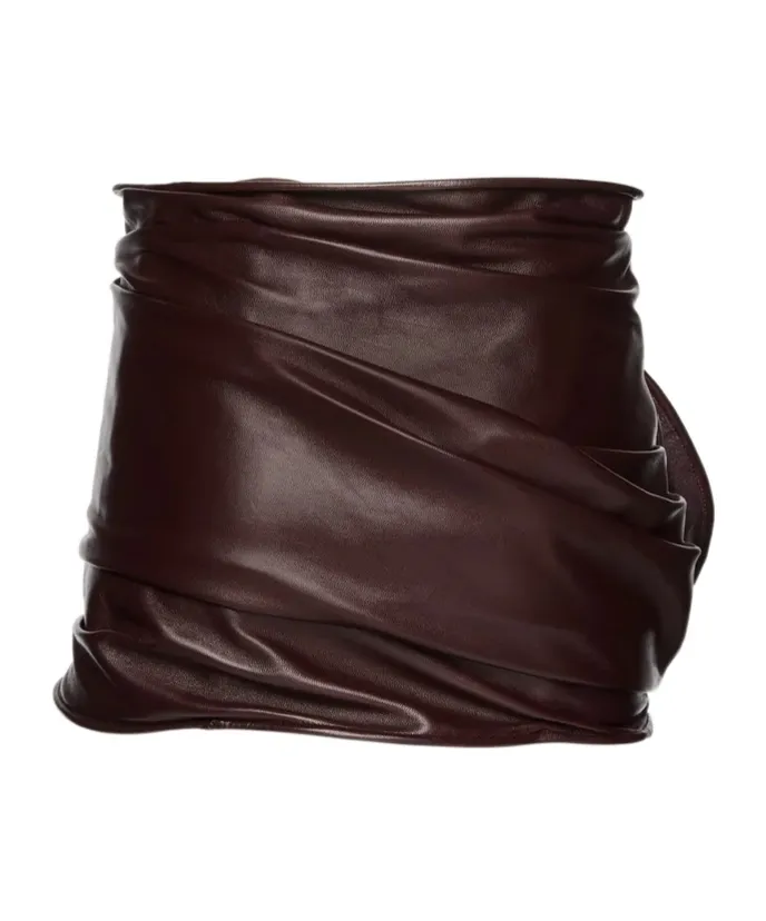 Draped Leather Mini Skirt