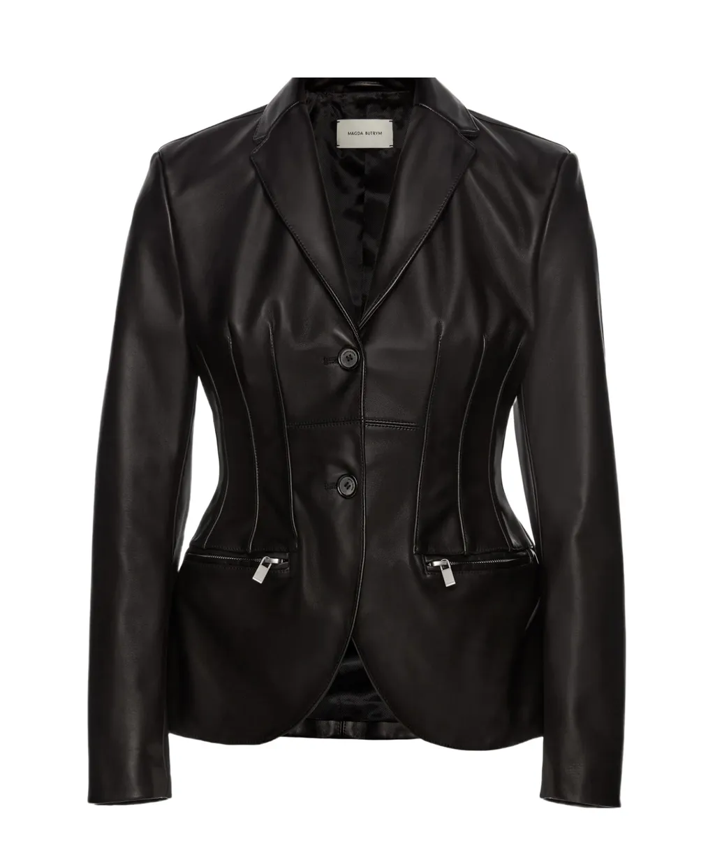Stitch Waist Leather Blazer