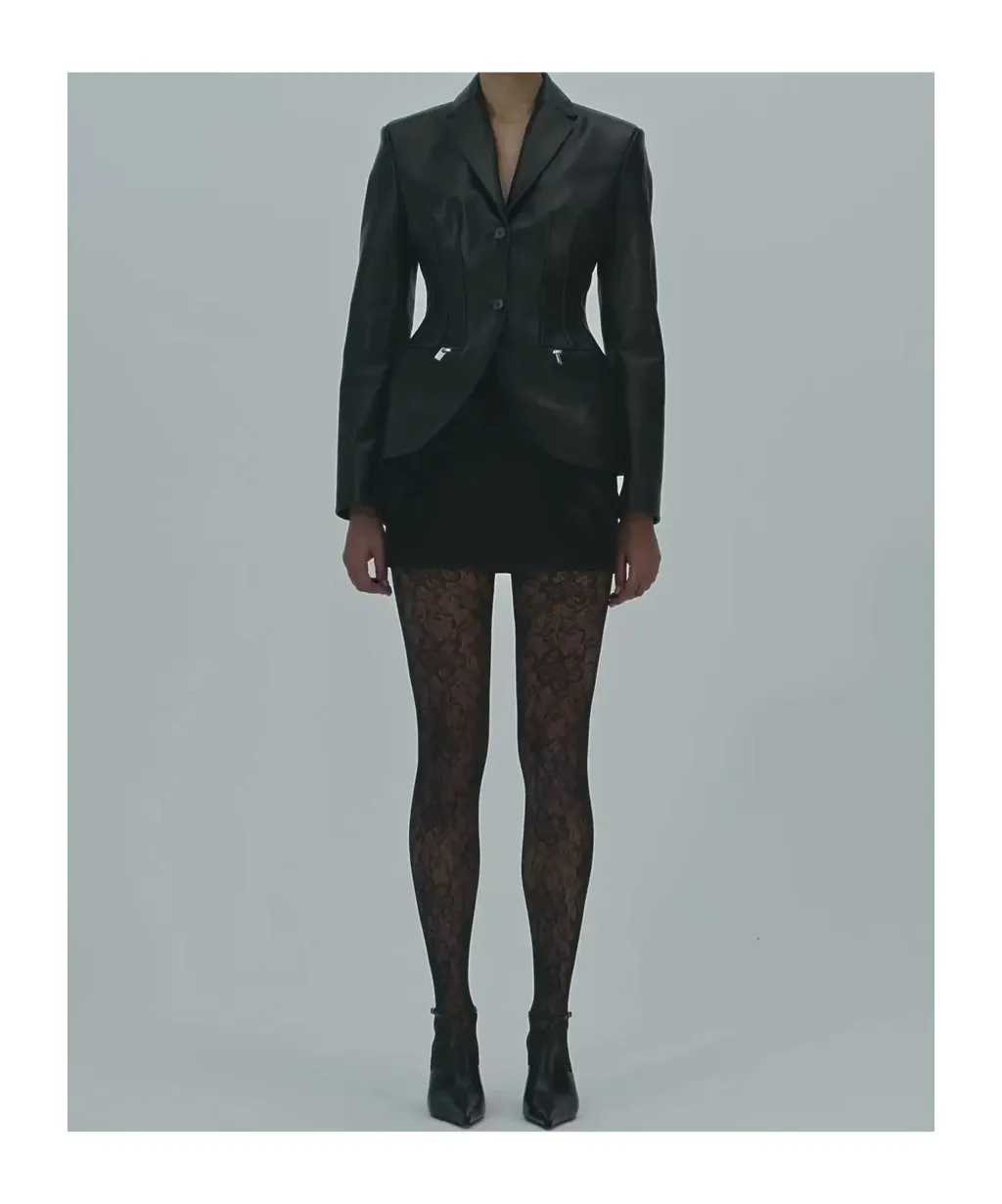Stitch Waist Leather Blazer
