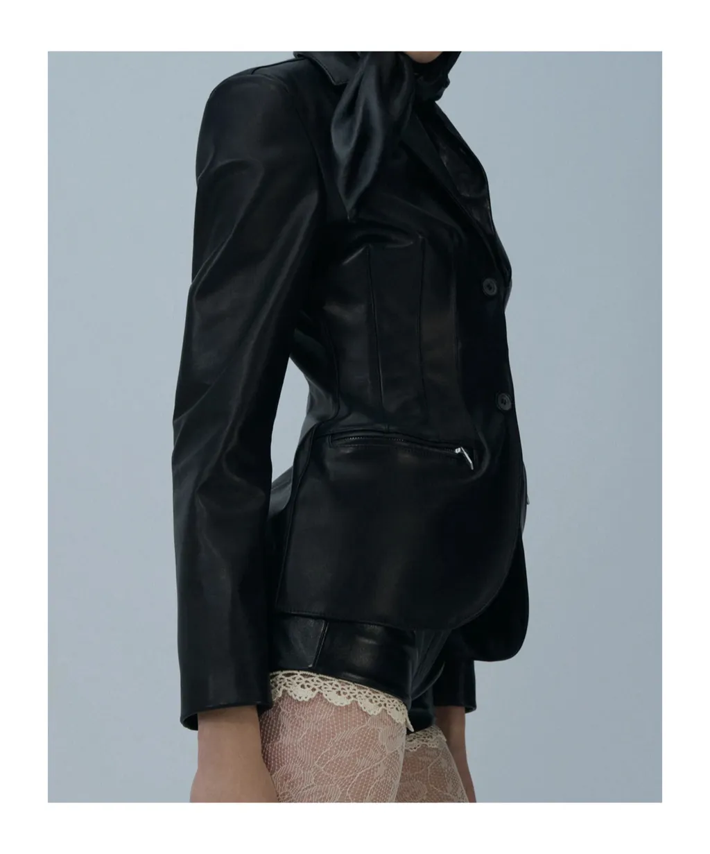 Stitch Waist Leather Blazer