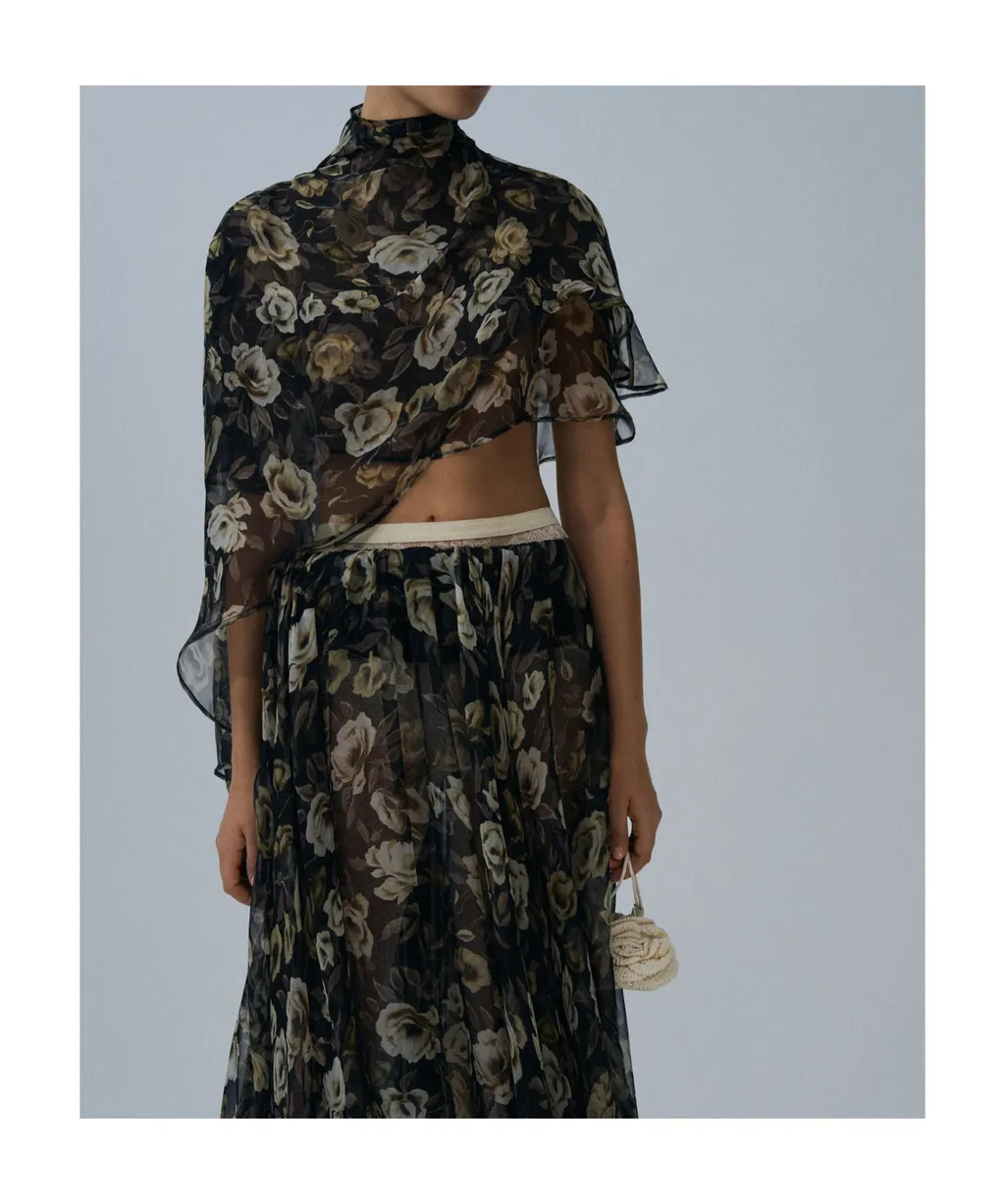 Flowy High-Neck Cropped Blouse