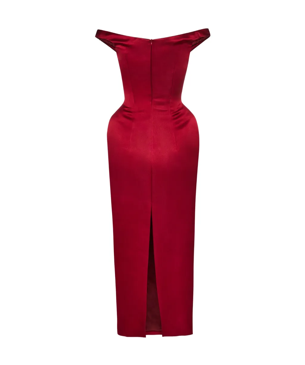 Off-Shoulder Hip Pad Midi Dress