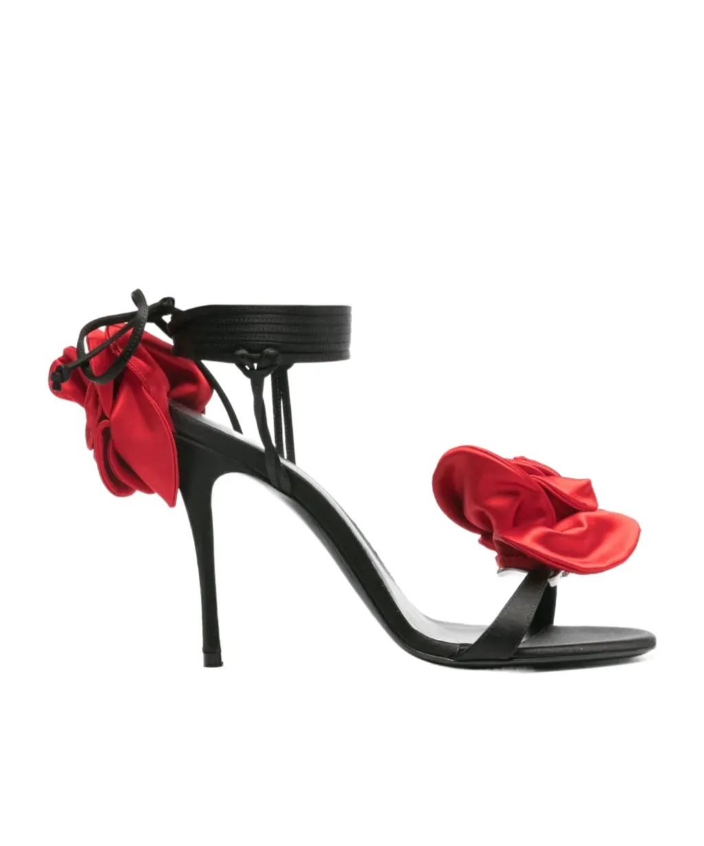 105Mm Floral-Appliqué Satin Sandals