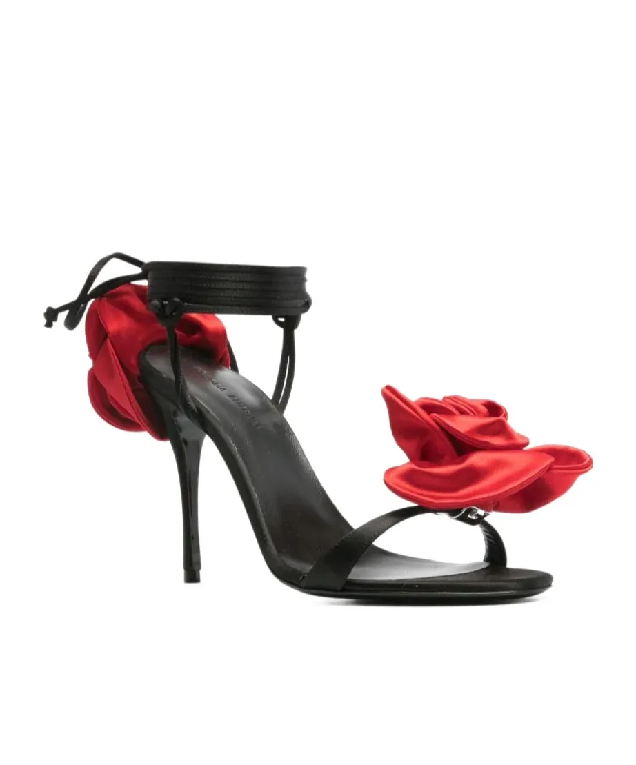 105Mm Floral-Appliqué Satin Sandals
