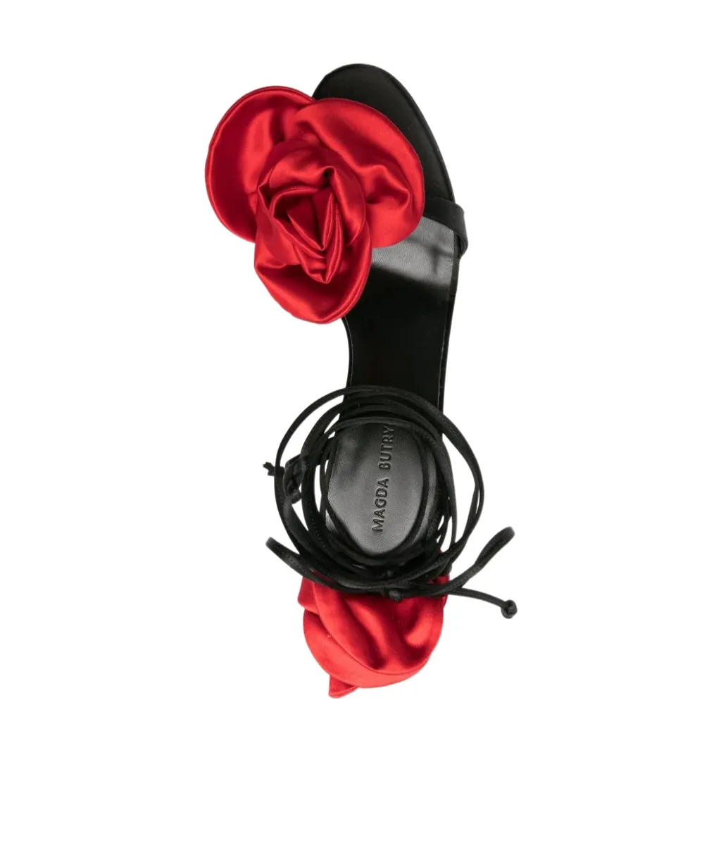 105Mm Floral-Appliqué Satin Sandals