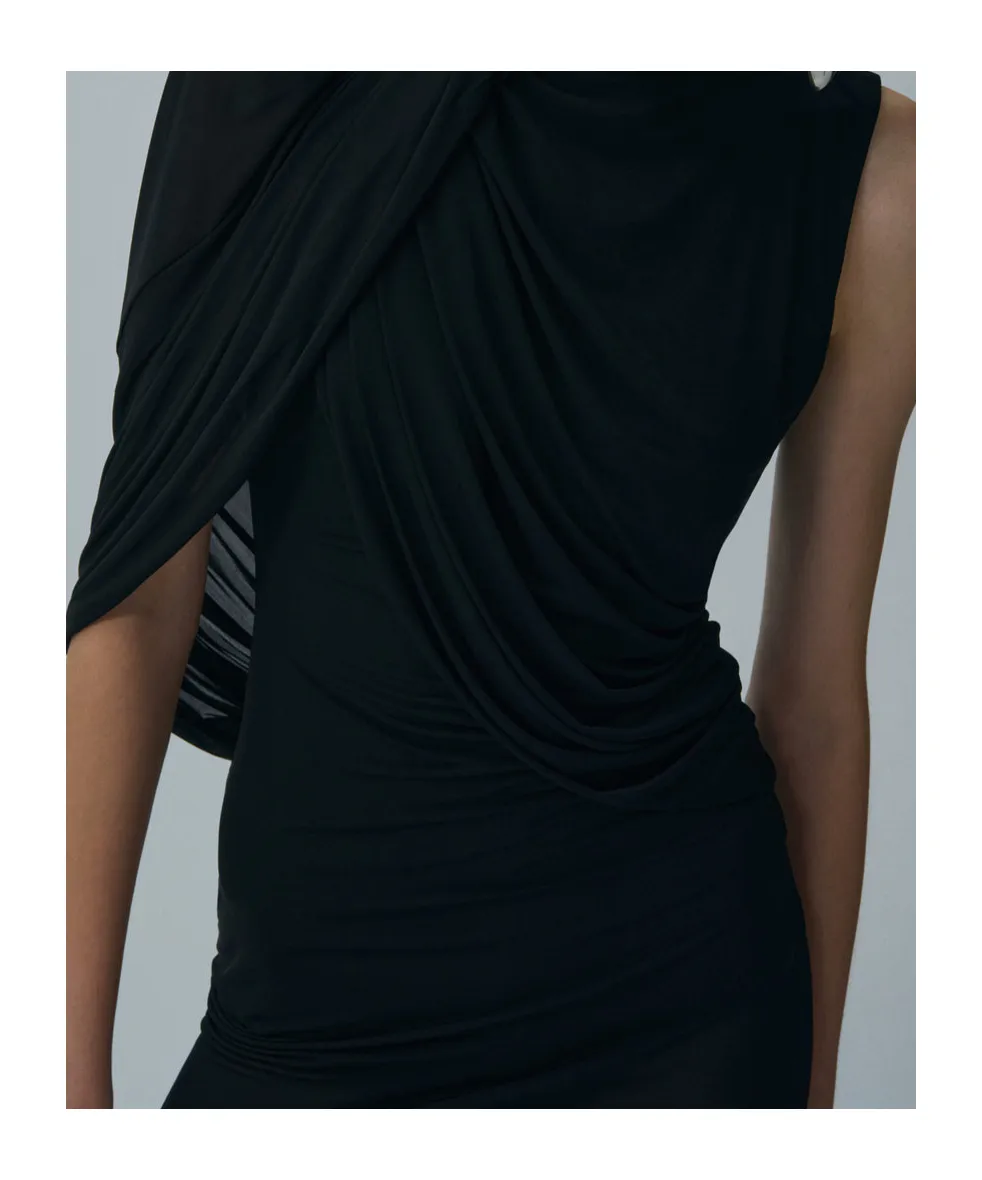 Asymmetrical Draped Midi Dress