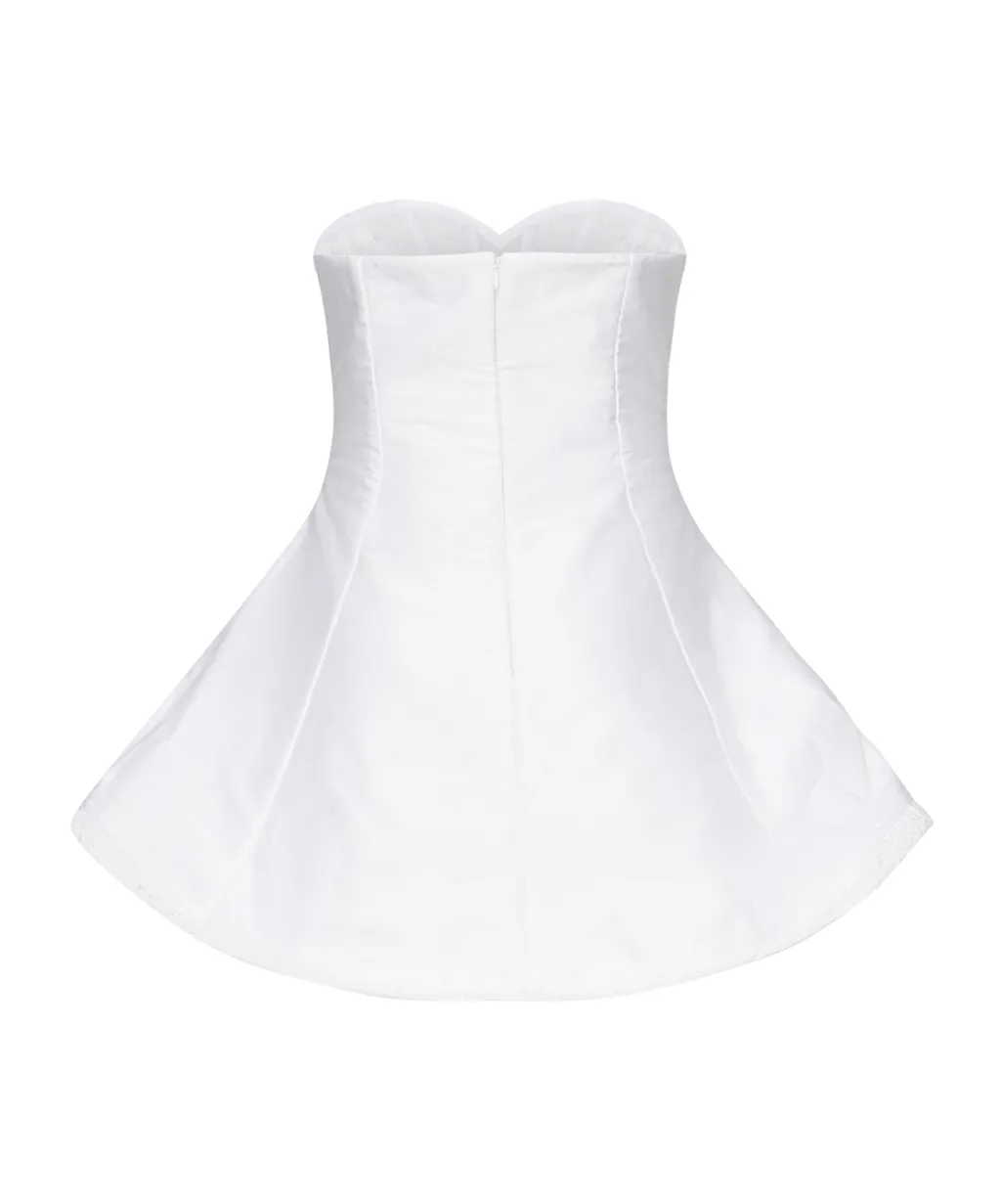 Lace Poplin Strapless Babydoll Mini Dress
