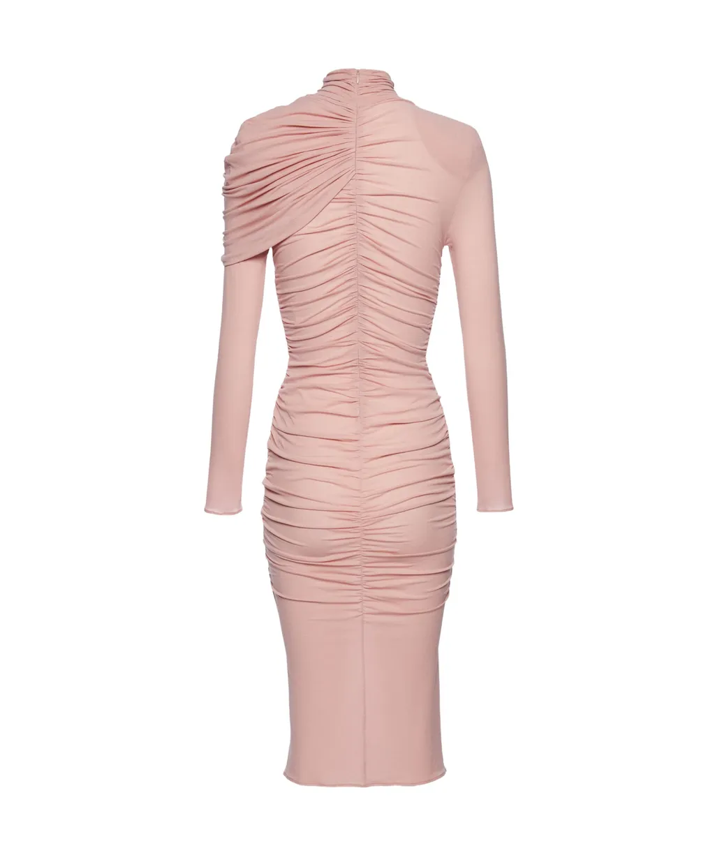 Draped High-Neck Midi Dress