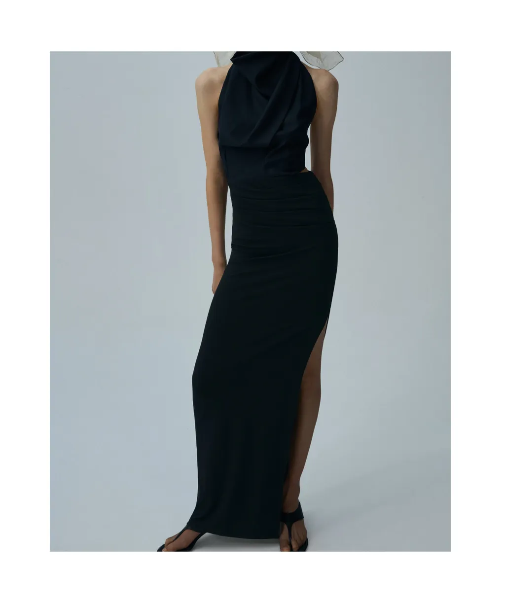 Draped Halterneck Evening Dress