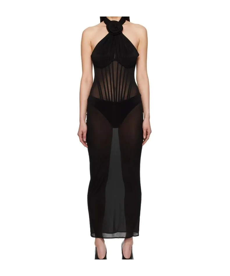 Sheer Halter Bustier Midi Dress