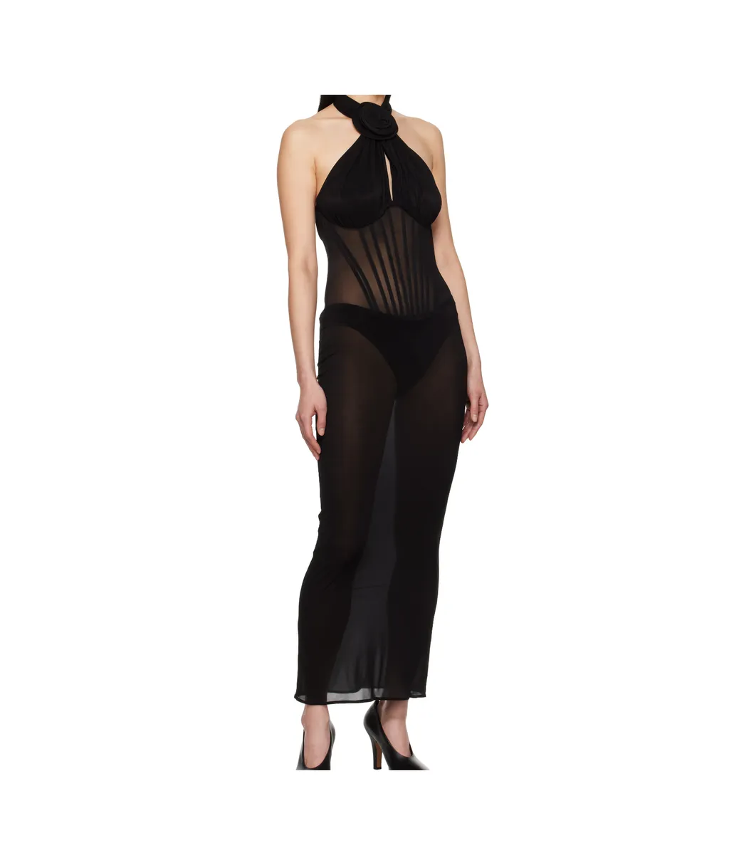 Sheer Halter Bustier Midi Dress