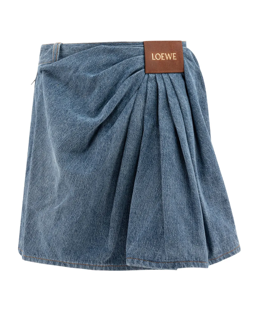 Draped Denim Mini Skirt