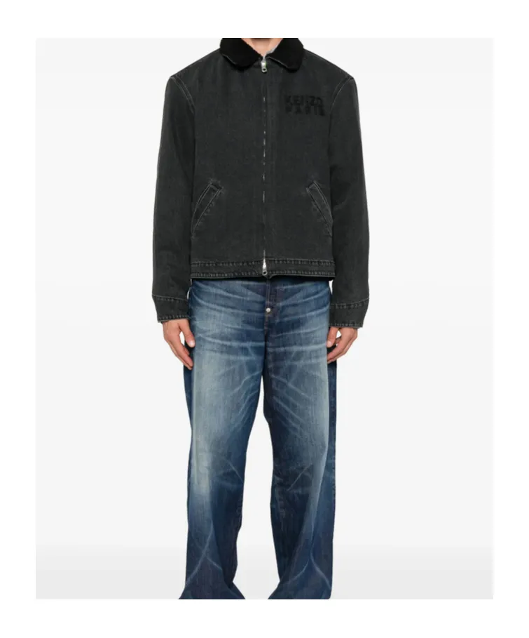 Happy Tiger Embroidered Utility Fleece Jacket In Japanese Denim