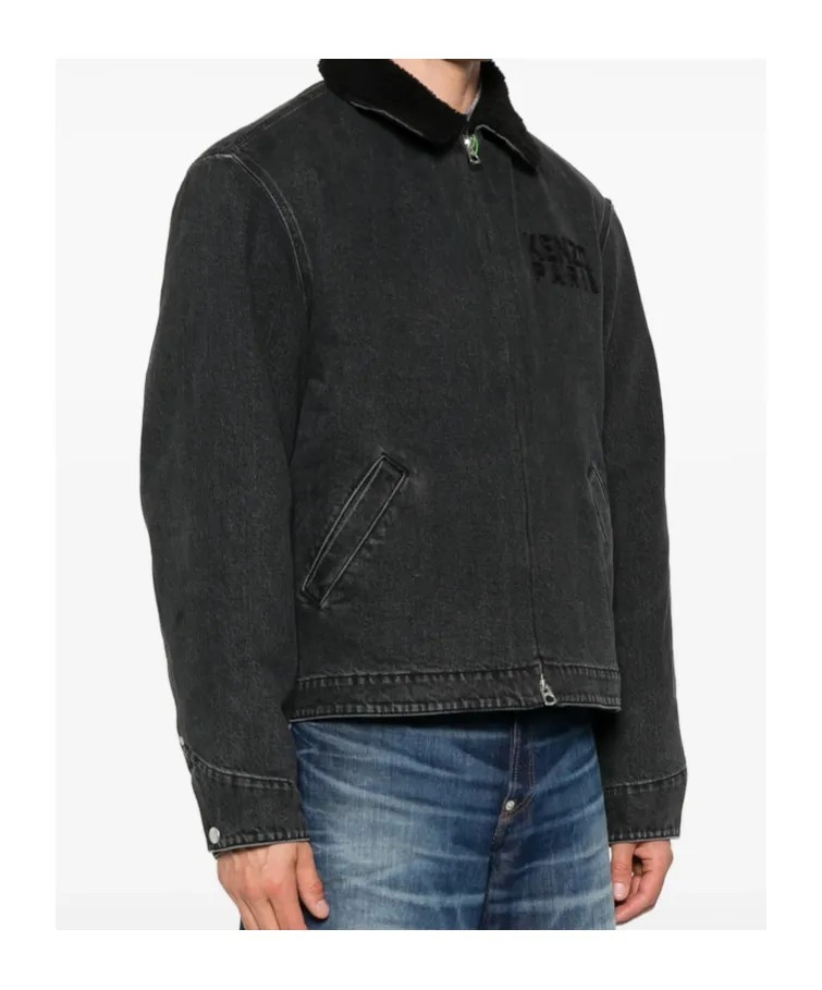Happy Tiger Embroidered Utility Fleece Jacket In Japanese Denim