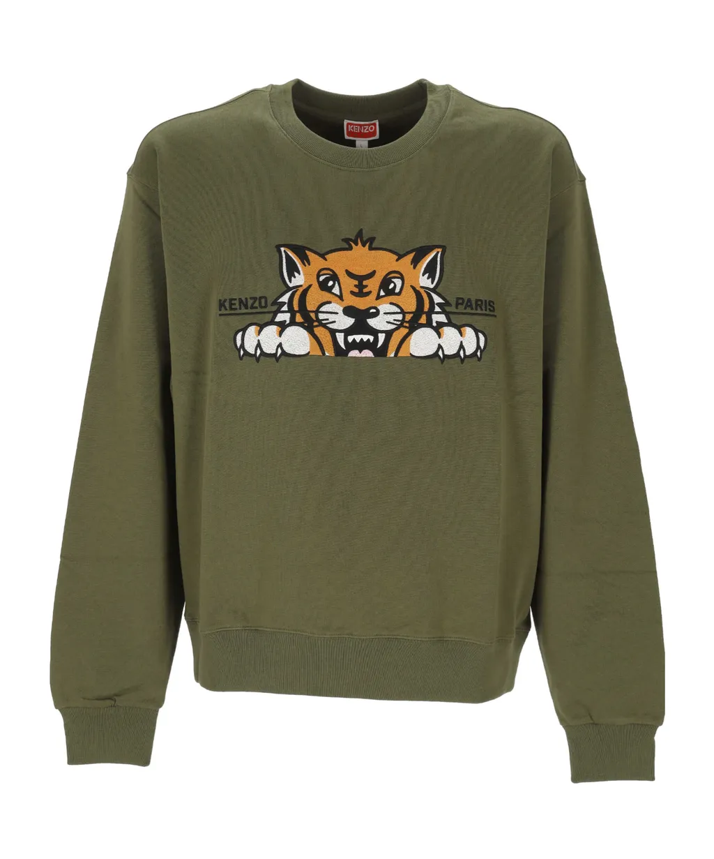 Happy Tiger Embroidered Sweatshirt In Cotton