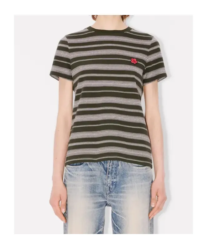Striped Cotton T-Shirt Boke Flower