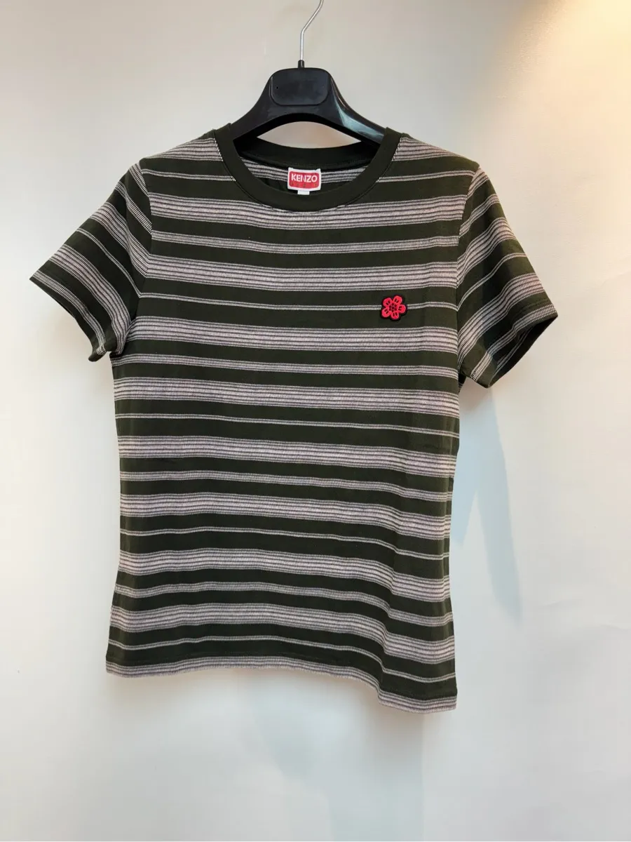 Striped Cotton T-Shirt Boke Flower