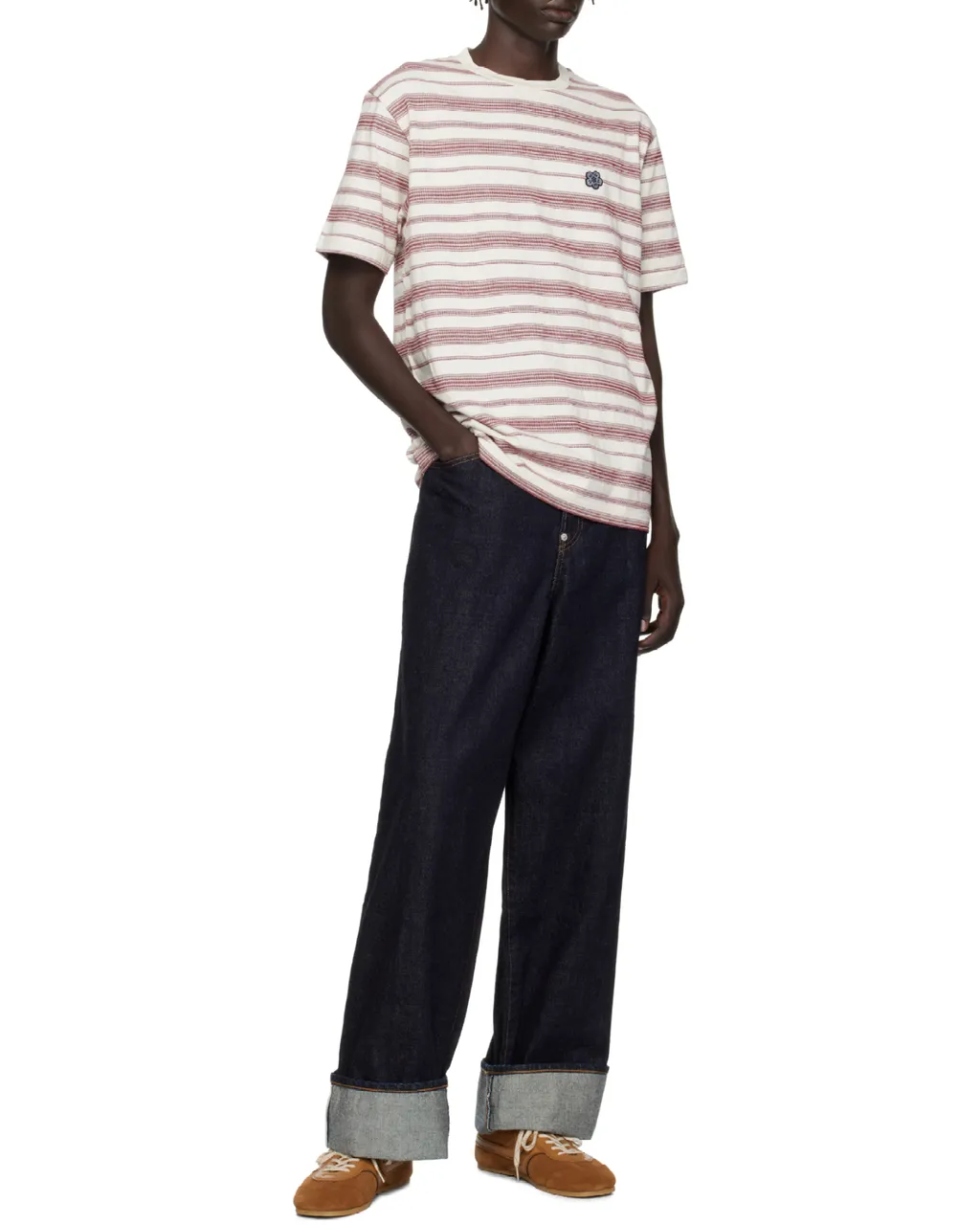 Boke Flower Striped Embroidered T-Shirt In Cotton