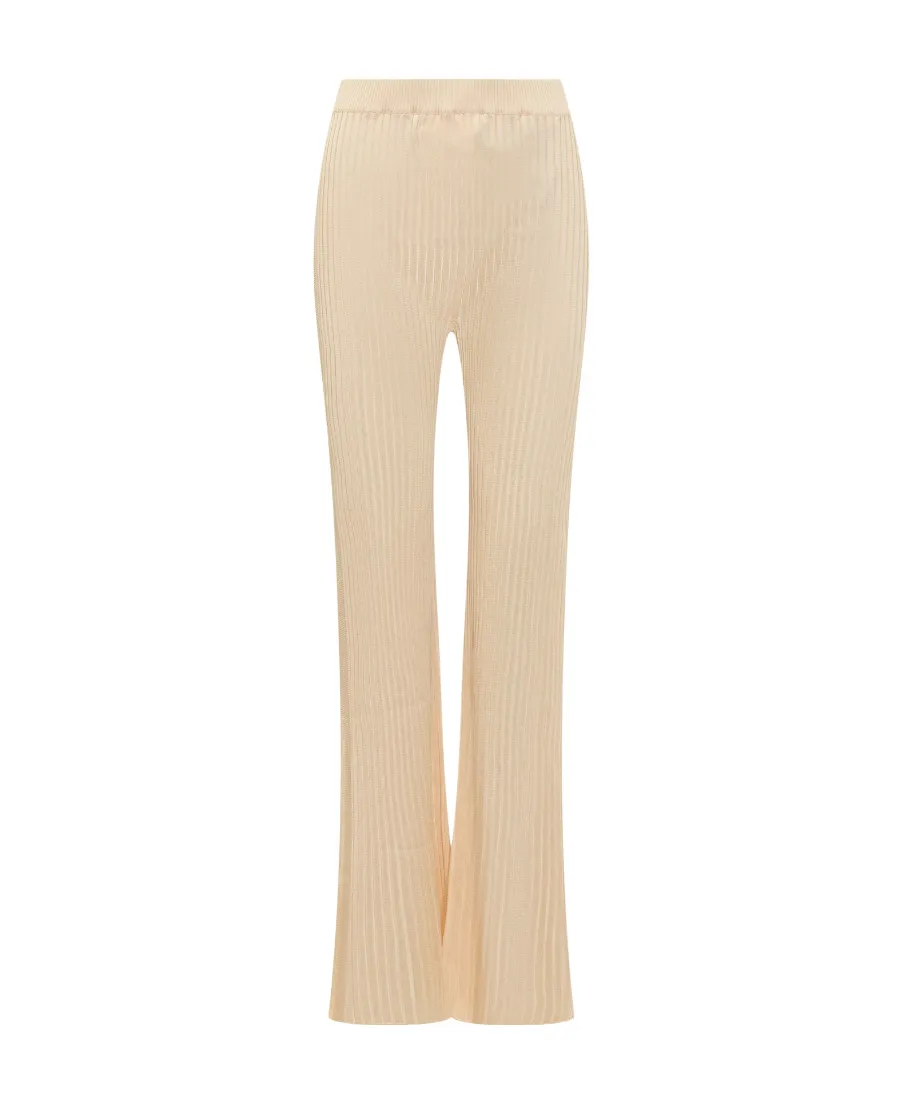 High-Waisted Chunky Ribbed Knit Trousers