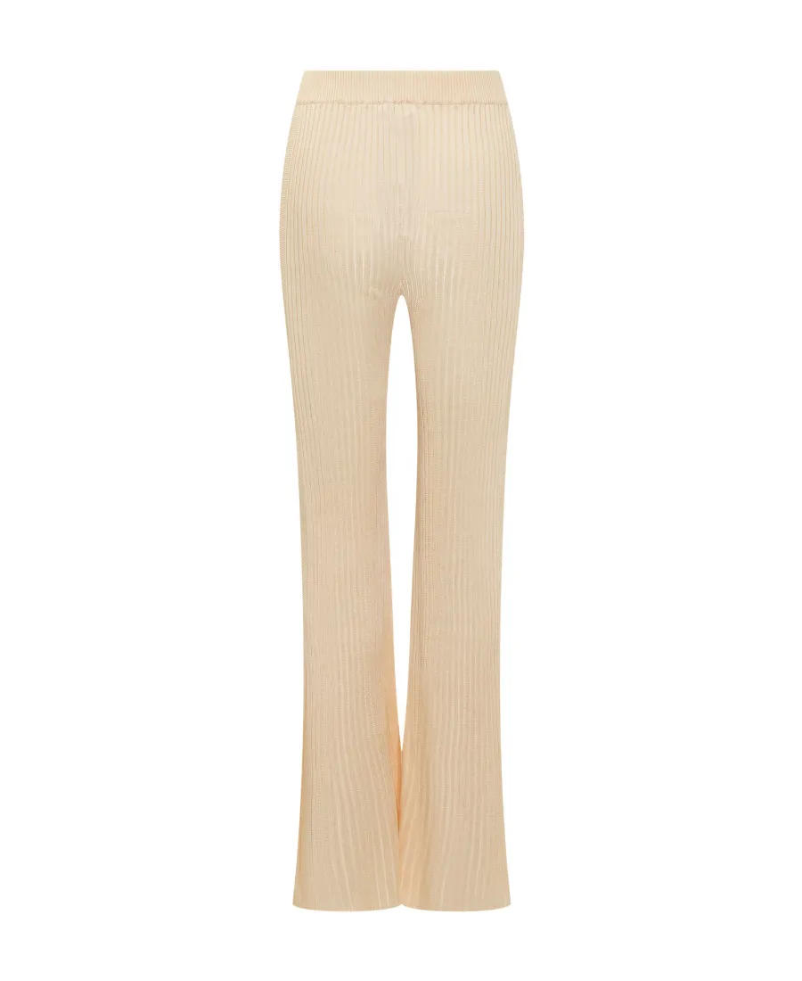 High-Waisted Chunky Ribbed Knit Trousers