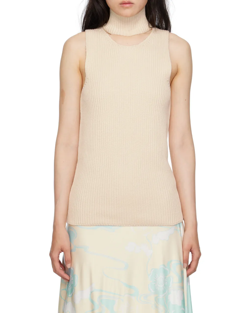 Cut-Out Detailed High-Neck Knitted Vest