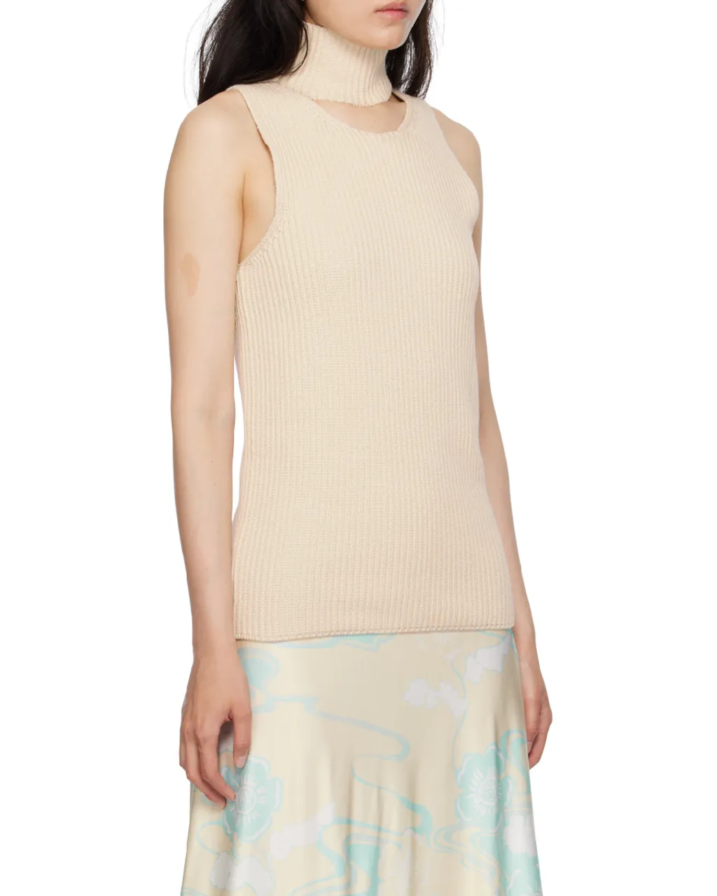 Cut-Out Detailed High-Neck Knitted Vest