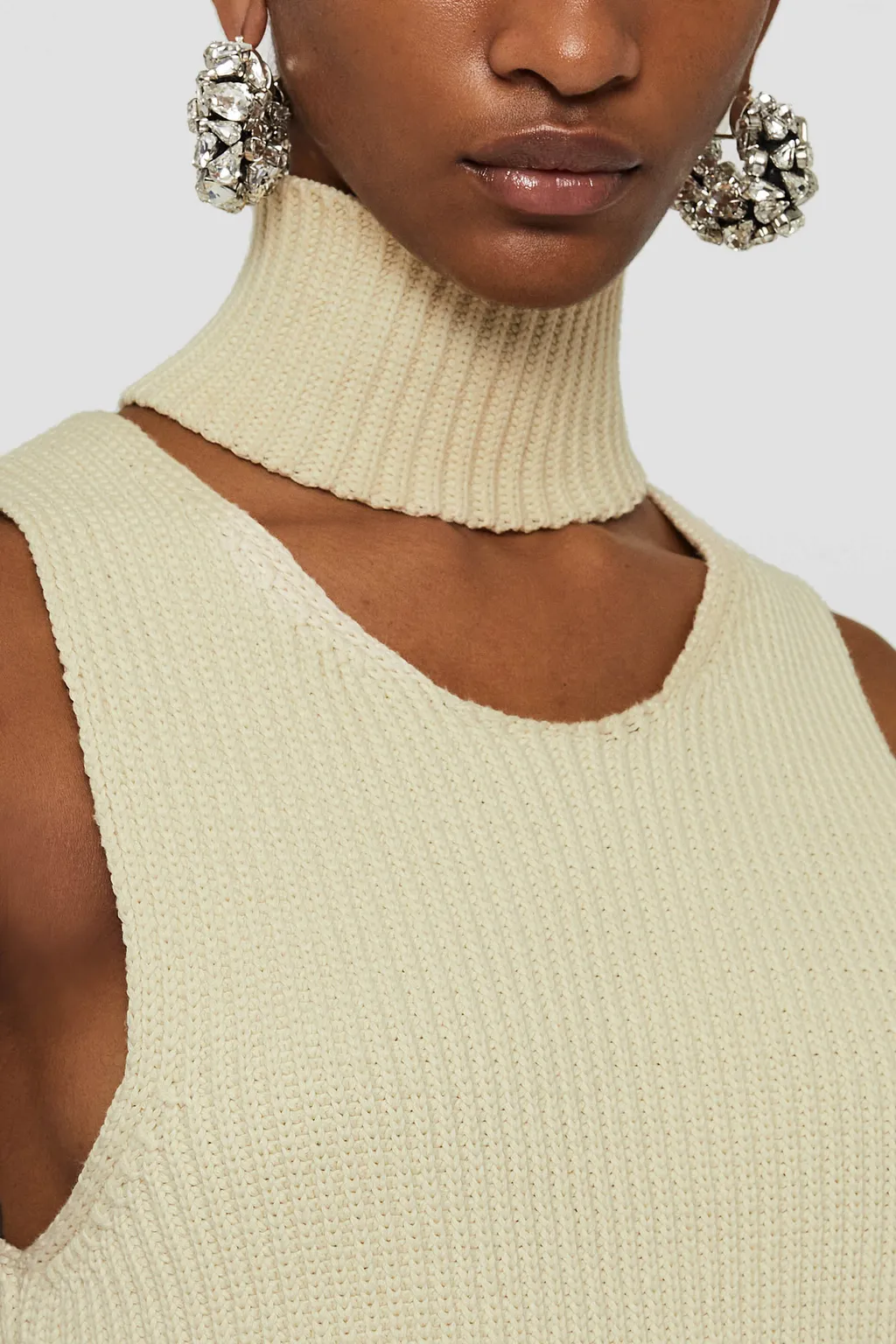 Cut-Out Detailed High-Neck Knitted Vest