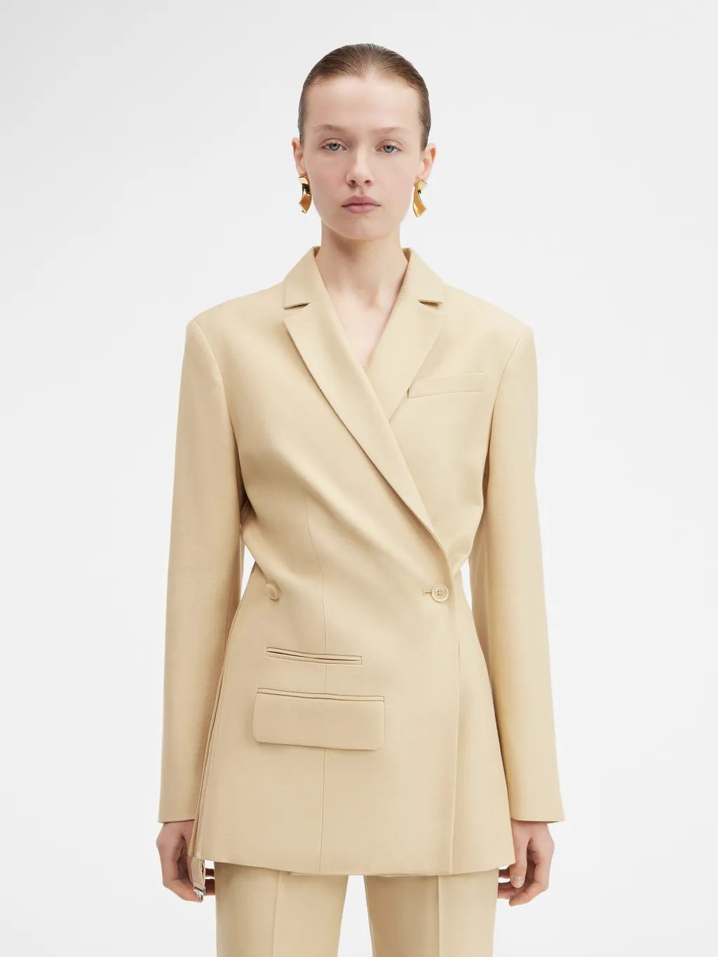 Crossover Double-Breasted Blazer