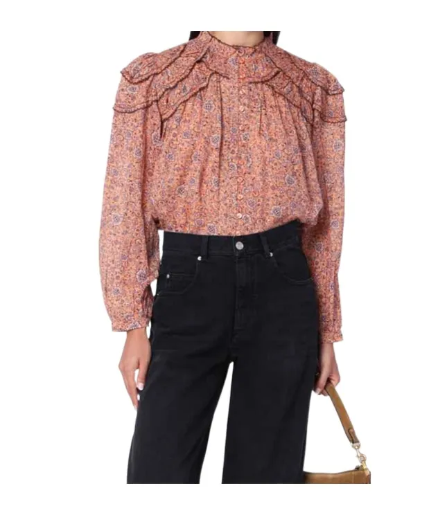 Ruffled Paisley-Print Blouse