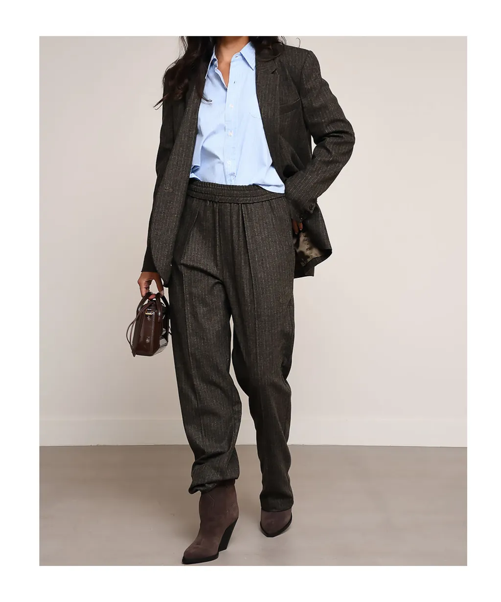 Pinstripe Elastic-Waist Trousers