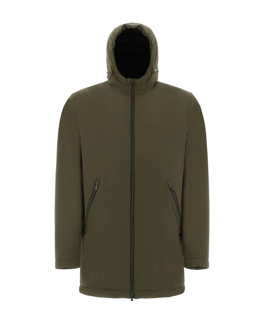 Long Sleeved Zip-Up Hooded Drawstring Raincoat