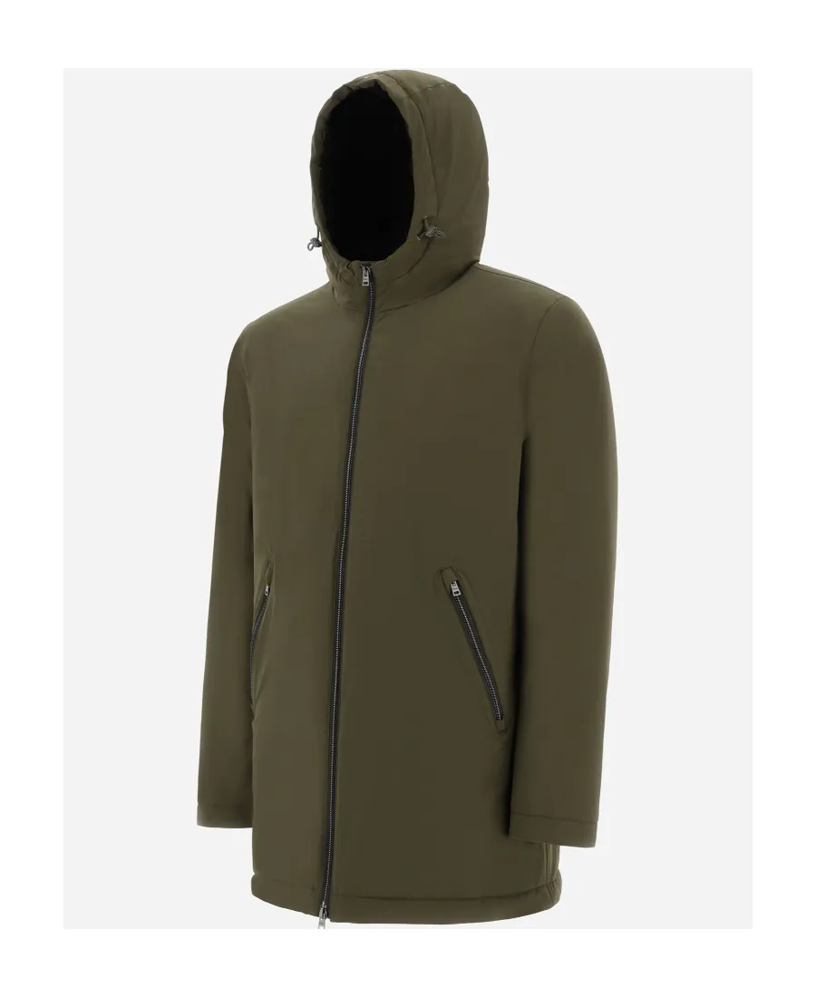 Long Sleeved Zip-Up Hooded Drawstring Raincoat
