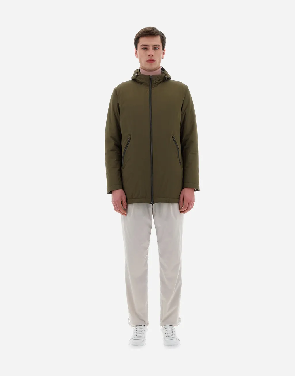 Long Sleeved Zip-Up Hooded Drawstring Raincoat