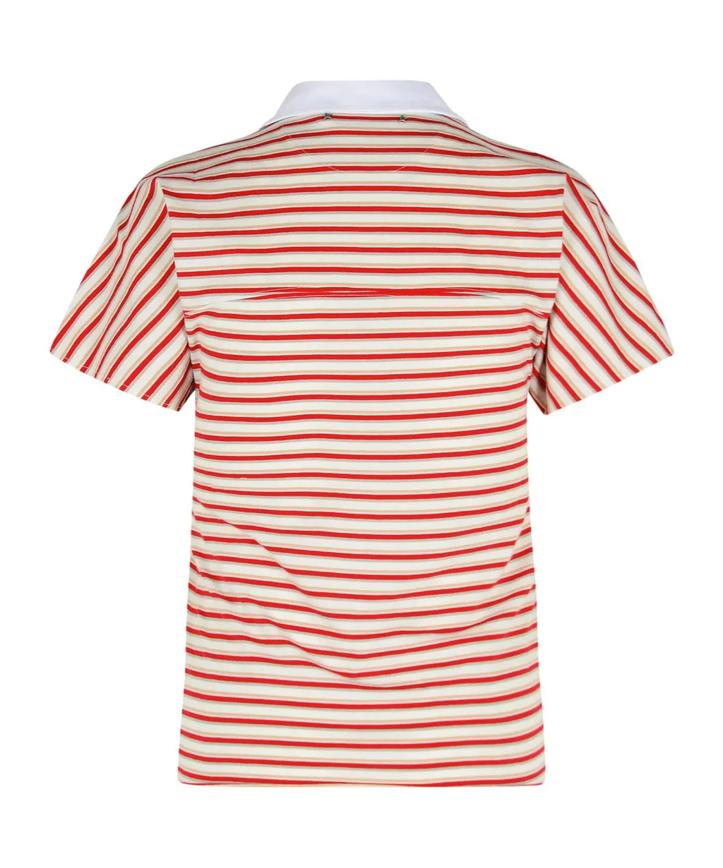 Logo Embroidered Striped Polo Top