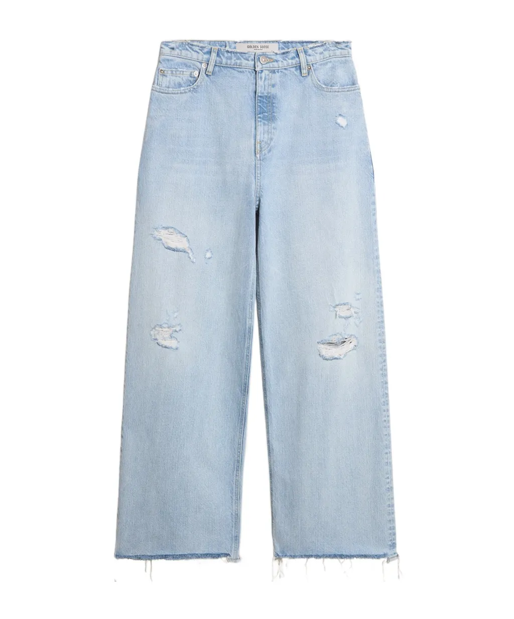 Wide-Leg Distressed Jeans