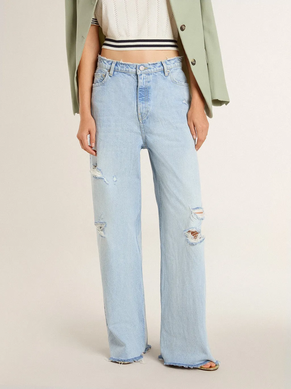 Wide-Leg Distressed Jeans