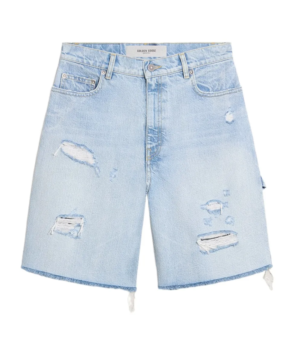 Distressed Denim Bermuda Shorts