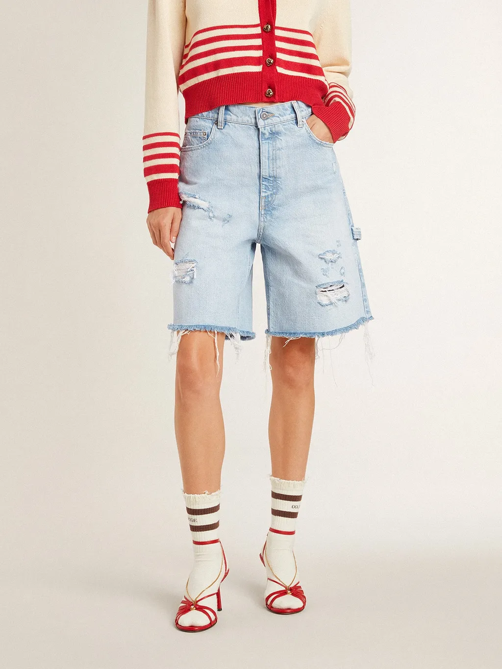 Distressed Denim Bermuda Shorts