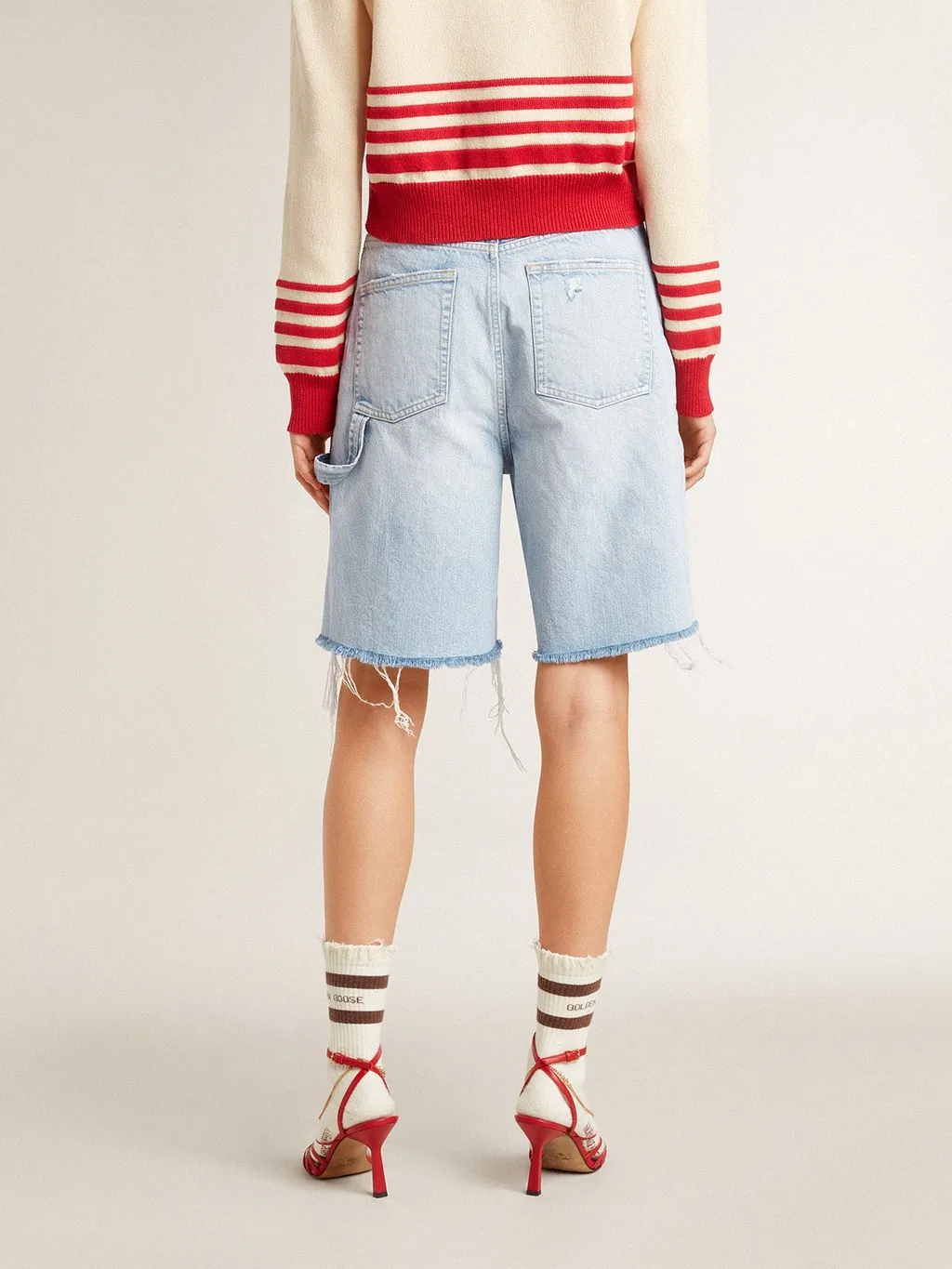 Distressed Denim Bermuda Shorts