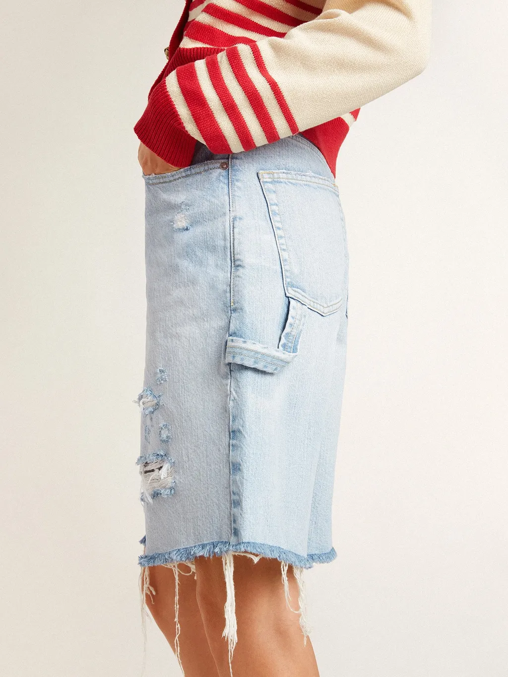 Distressed Denim Bermuda Shorts