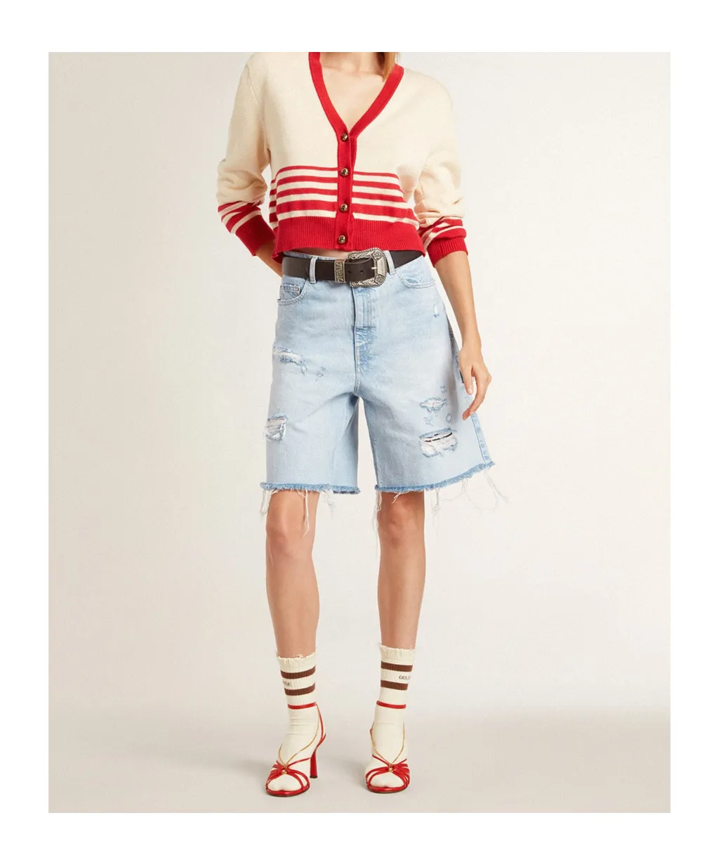 Distressed Denim Bermuda Shorts