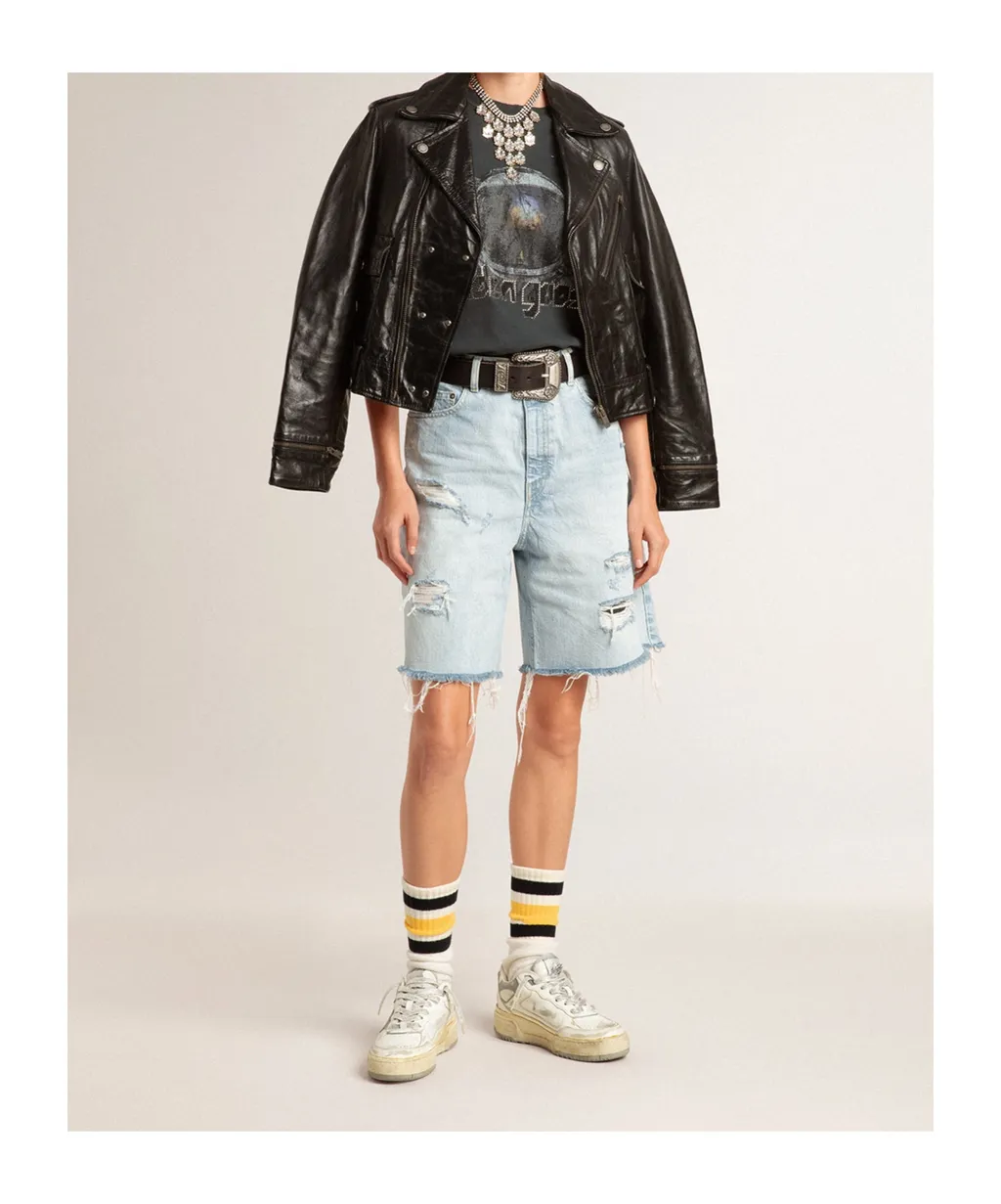 Distressed Denim Bermuda Shorts