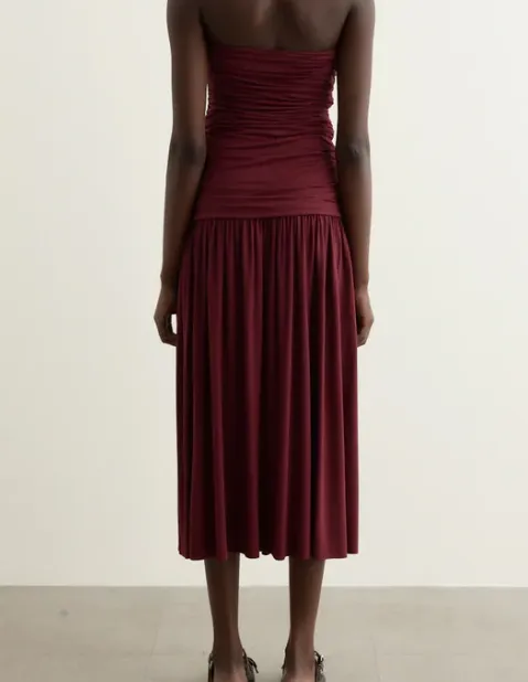 Fortuna Strapless Gathered Midi Dress