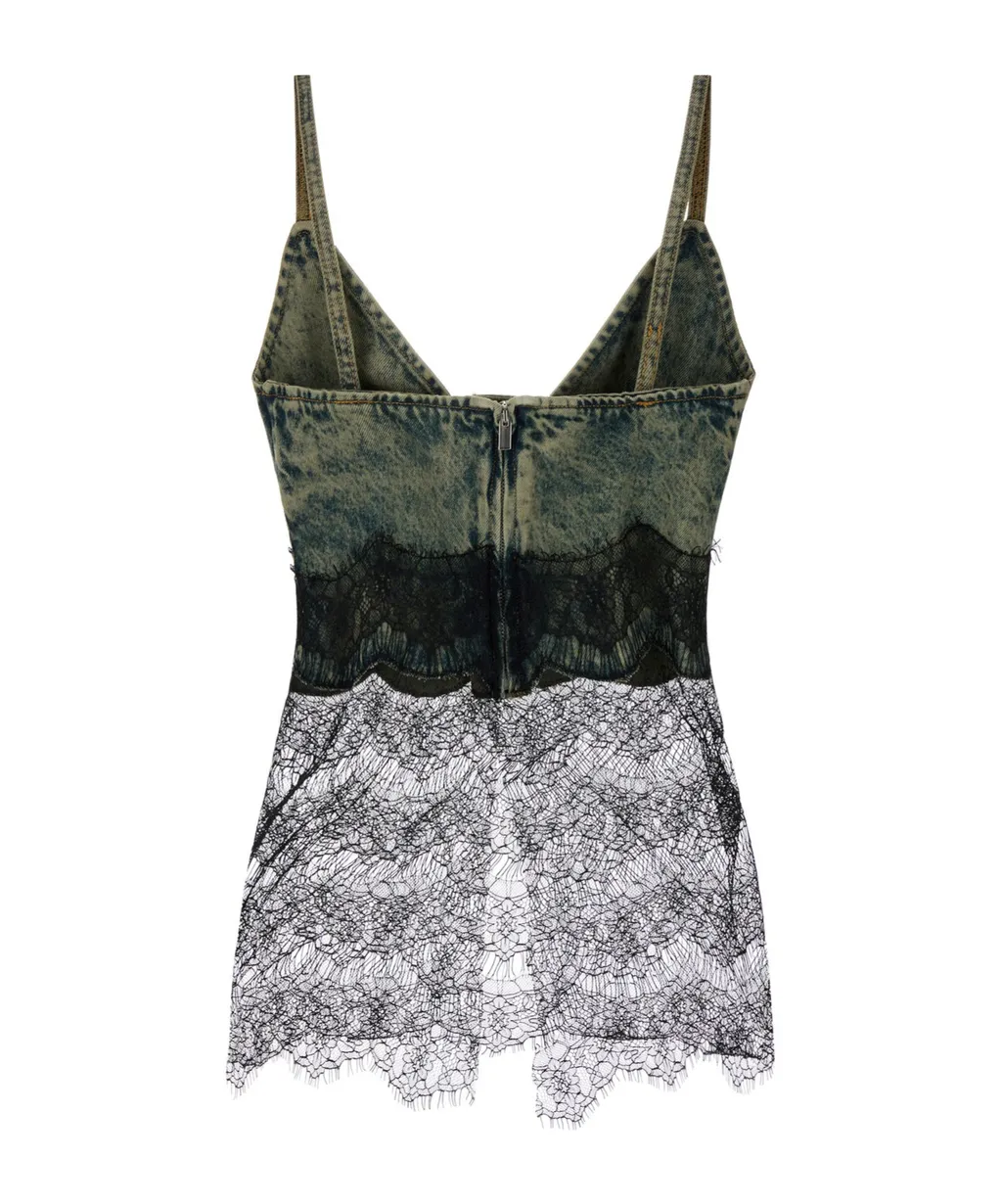 Lace-Trim Denim Top