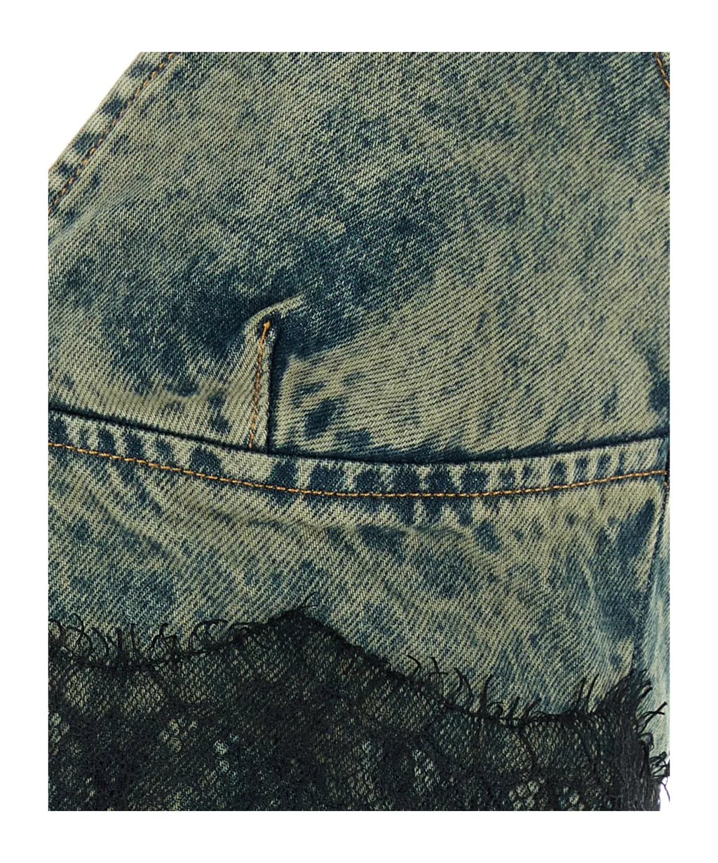 Lace-Trim Denim Top