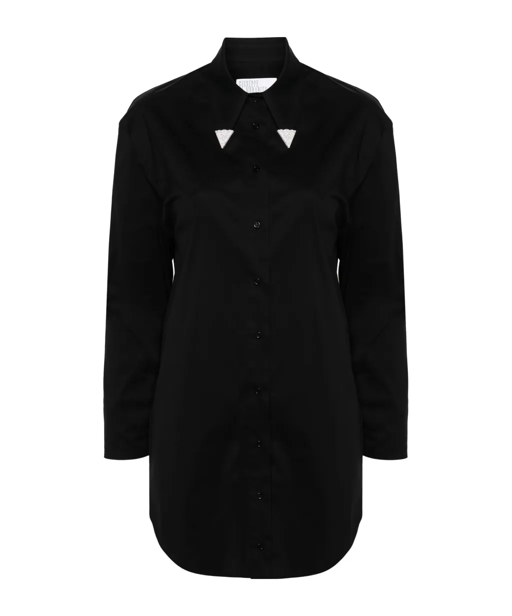 Rhinestone-Embellished Poplin Mini Dress