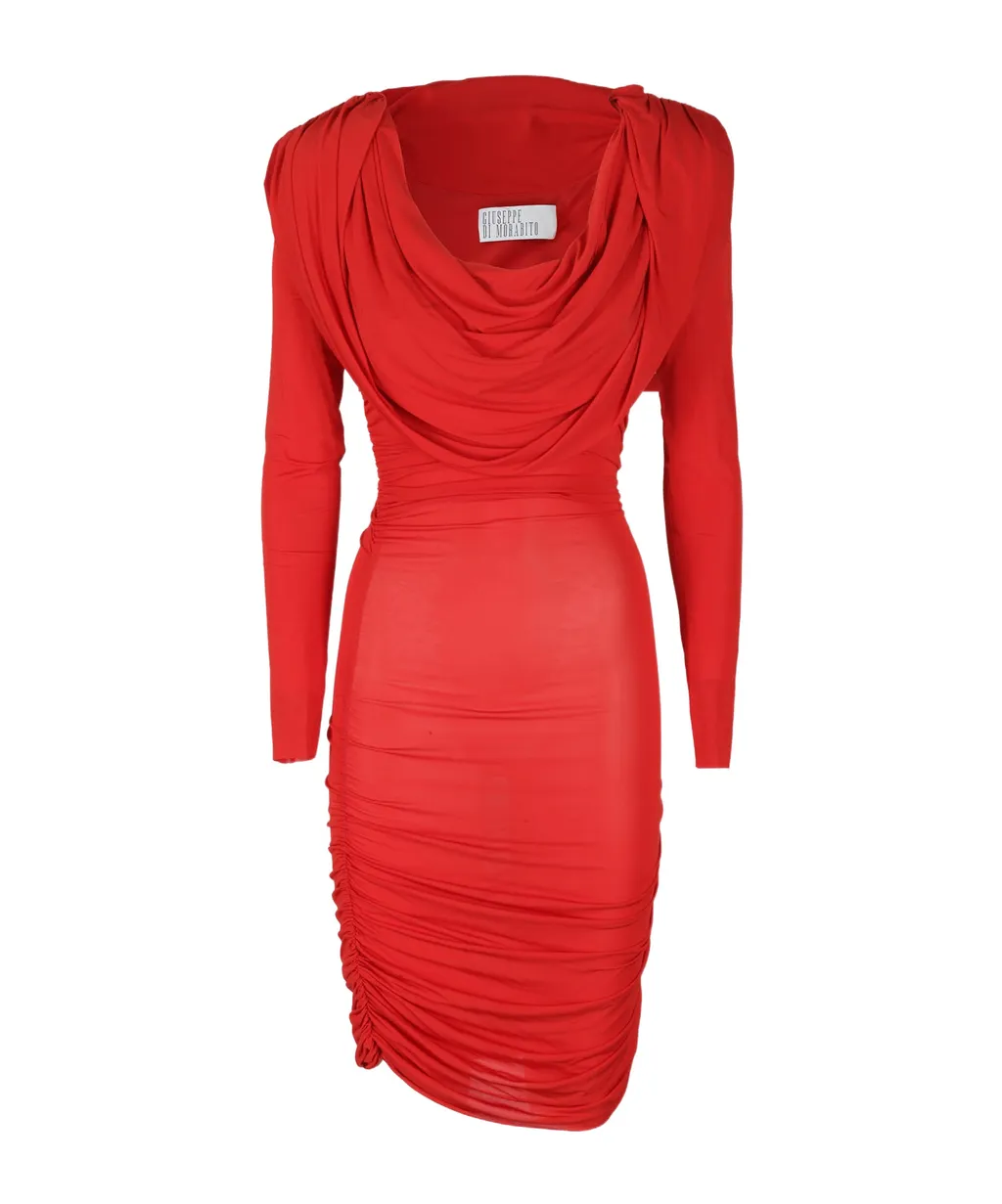 Cowl-Neck Ruched Minidress