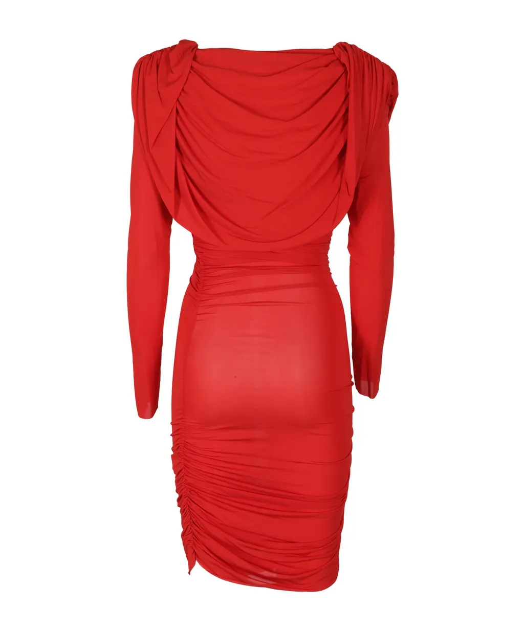 Cowl-Neck Ruched Minidress