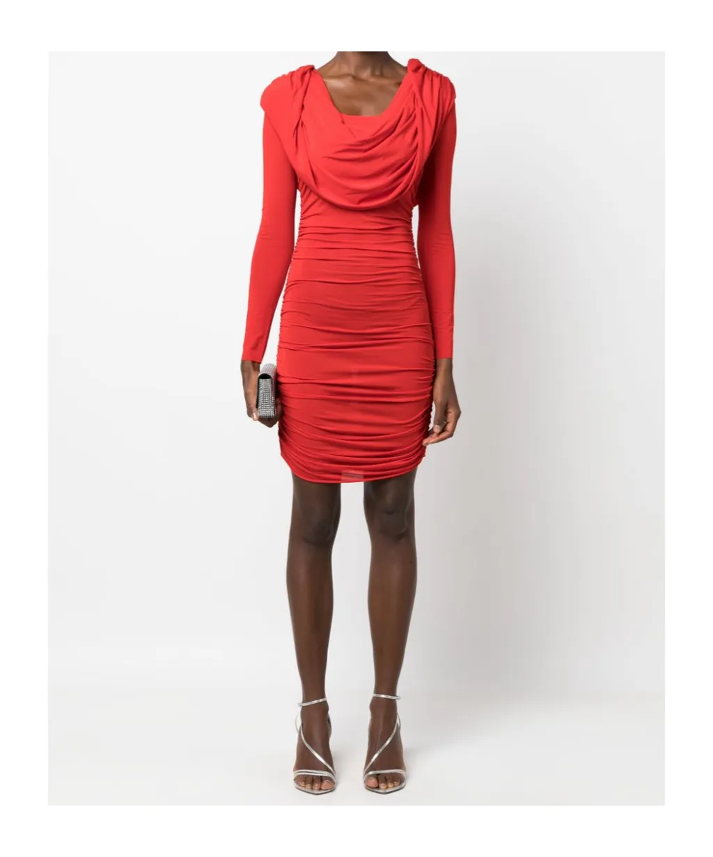 Cowl-Neck Ruched Minidress